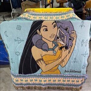 Disney Pocahontas Blue and Yellow Woven Blanket 1995